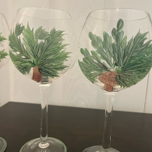 VINTAGE HAND PAINT WINE GLASSES PALM TREES VERSATILE DRINKS FUN STYLE TROPICAL - Picture 16 of 16